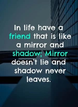 In life, have a friend that is like a mirror and a shadow; Mirror doesn't lie, and a shadow never leaves.
