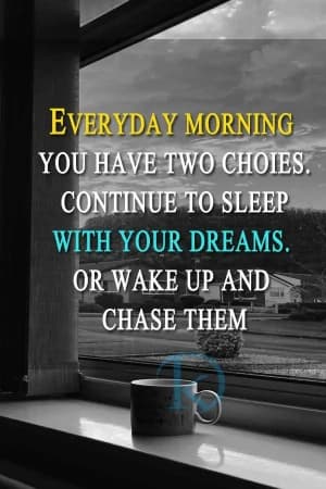 EVERYDAY MORNING YOU HAVE TWO CHOICES: CONTINUE TO SLEEP WITH YOUR DREAMS. OR WAKE UP AND CHASE THEM.
