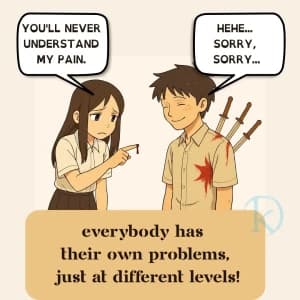 YOU'LL NEVER UNDERSTAND MY PAIN. SORRY, SORRY... everybody has their own problems, just at different levels!