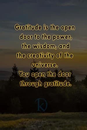 Gratitude is the open door to the power, the wisdom, and the creativity of the universe. You open the door through gratitude.