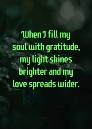When I fill my soul with gratitude, my light shines brighter and my love spreads wider.
