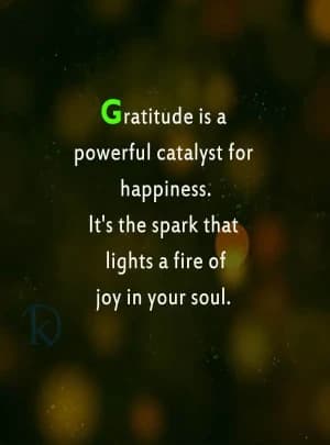 Gratitude is a powerful catalyst for happiness. It's the spark that lights a fire of joy in your soul.