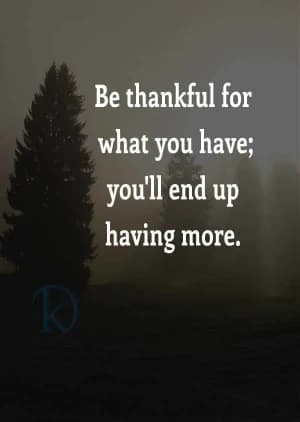 Be thankful for what you have; you'll end up having more.