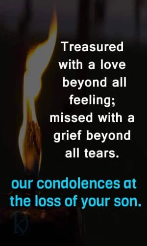 Treasured with a love beyond all feeling; missed with a grief beyond all tears. Our condolences at the loss of your son.