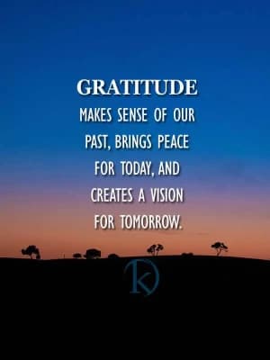 GRATITUDE makes sense of our past, brings peace for today, and creates a vision for tomorrow.