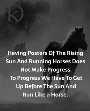 Having posters of the rising sun and running horses does not make progress. To progress, we have to get up before the sun and run like a horse.