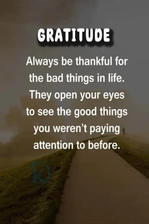 GRATITUDE: Always be thankful for the bad things in life. They open your eyes to see the good things you weren't paying attention to before.