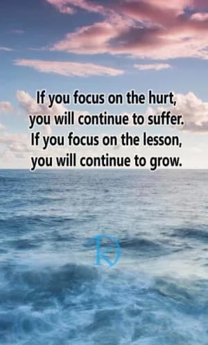 If you focus on the hurt, you will continue to suffer. If you focus on the lesson, you will continue to grow.
