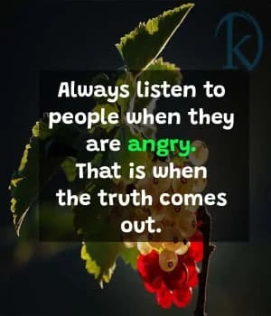 Always listen to people when they are angry. That is when the truth comes out.