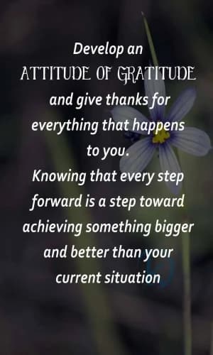Develop an attitude of gratitude and give thanks for everything that happens to you. Knowing that every step forward is a step toward achieving something bigger and better than your current situation.