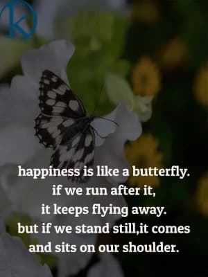 Happiness is like a butterfly. If we run after it, it keeps flying away. But if we stand still, it comes and sits on our shoulders.