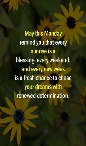 May this Monday remind you that every sunrise is a blessing, every weekend, and every new week is a fresh chance to chase your dreams with renewed determination.