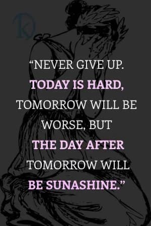 Never Give Up. Today is hard, tomorrow will be worse, but the day after tomorrow will be sunshine.