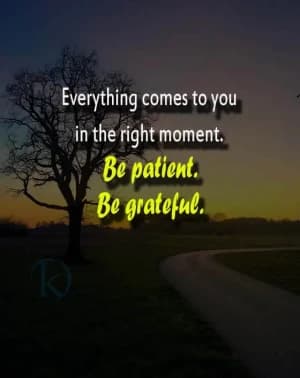 Everything comes to you in the right moment. Be patient. Be grateful.