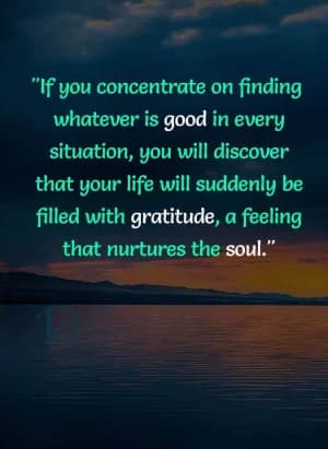 If you concentrate on finding whatever is good in every situation, you will discover that your life will suddenly be filled with gratitude, a feeling that nurtures the soul.