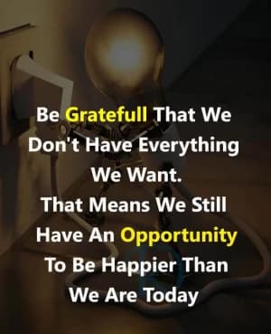 Be grateful that we don't have everything we want. That means we still have an opportunity to be happier than we are today.