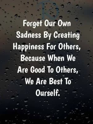Forget our own sadness by creating happiness for others. Because when we are good to others, we are best to ourselves.