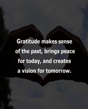 Gratitude makes sense of the past, brings peace for today, and creates a vision for tomorrow.