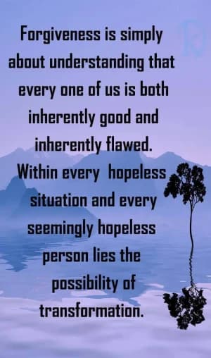 Forgiveness is simply about understanding that every one of us is both inherently good and inherently flawed. Within every hopeless situation and every seemingly hopeless person lies the possibility of transformation.