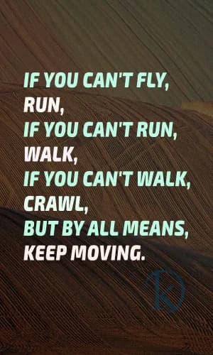 If you can't fly, run. If you can't run, walk. If you can't walk, crawl. But by all means, keep moving.