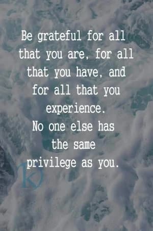 Be grateful for all that you are, for all that you have, and for all that you experience. No one else has the same privilege as you.