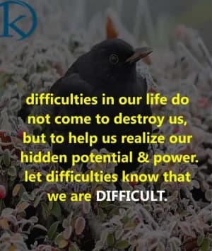 Difficulties in our life do not come to destroy us, but to help us realize our hidden potential and power. Let difficulties know that we are difficult.