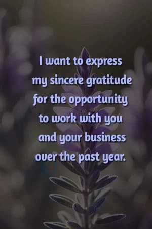 I want to express my sincere gratitude for the opportunity to work with you and your business over the past year.