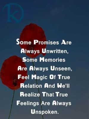 Some promises are always unwritten. Some memories are always unseen. Feel magic of true relation and we'll realize that true feelings are always unspoken.