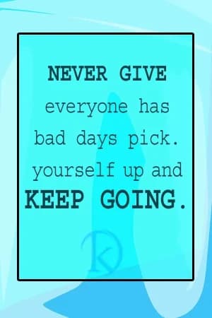 NEVER GIVE everyone has bad days pick. yourself up and KEEP GOING.