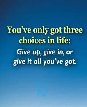You've only got three choices in life: Give up, give in, or give it all you've got.