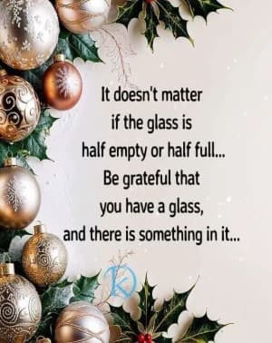 It doesn't matter if the glass is half empty or half full. Be grateful that you have a glass and there is something in it...