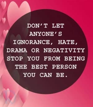 Don't let anyone's ignorance, hate, drama, or negativity stop you from being the best person you can be.