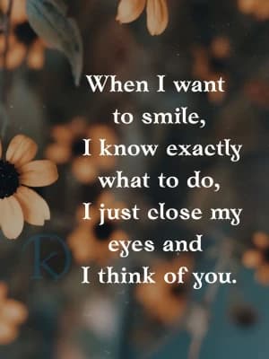 When I want to smile, I know exactly what to do, I just close my eyes and I think of you.