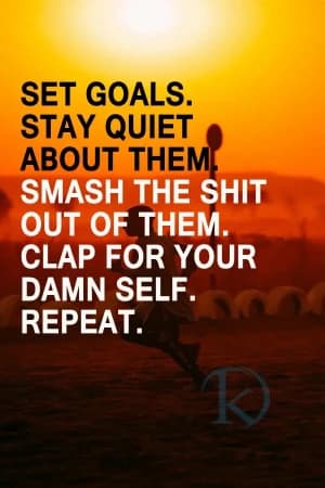 SET GOALS. STAY QUIET ABOUT THEM SMASH THE SHIT OUT OF THEM. CLAP FOR YOUR DAMN SELF. REPEAT.